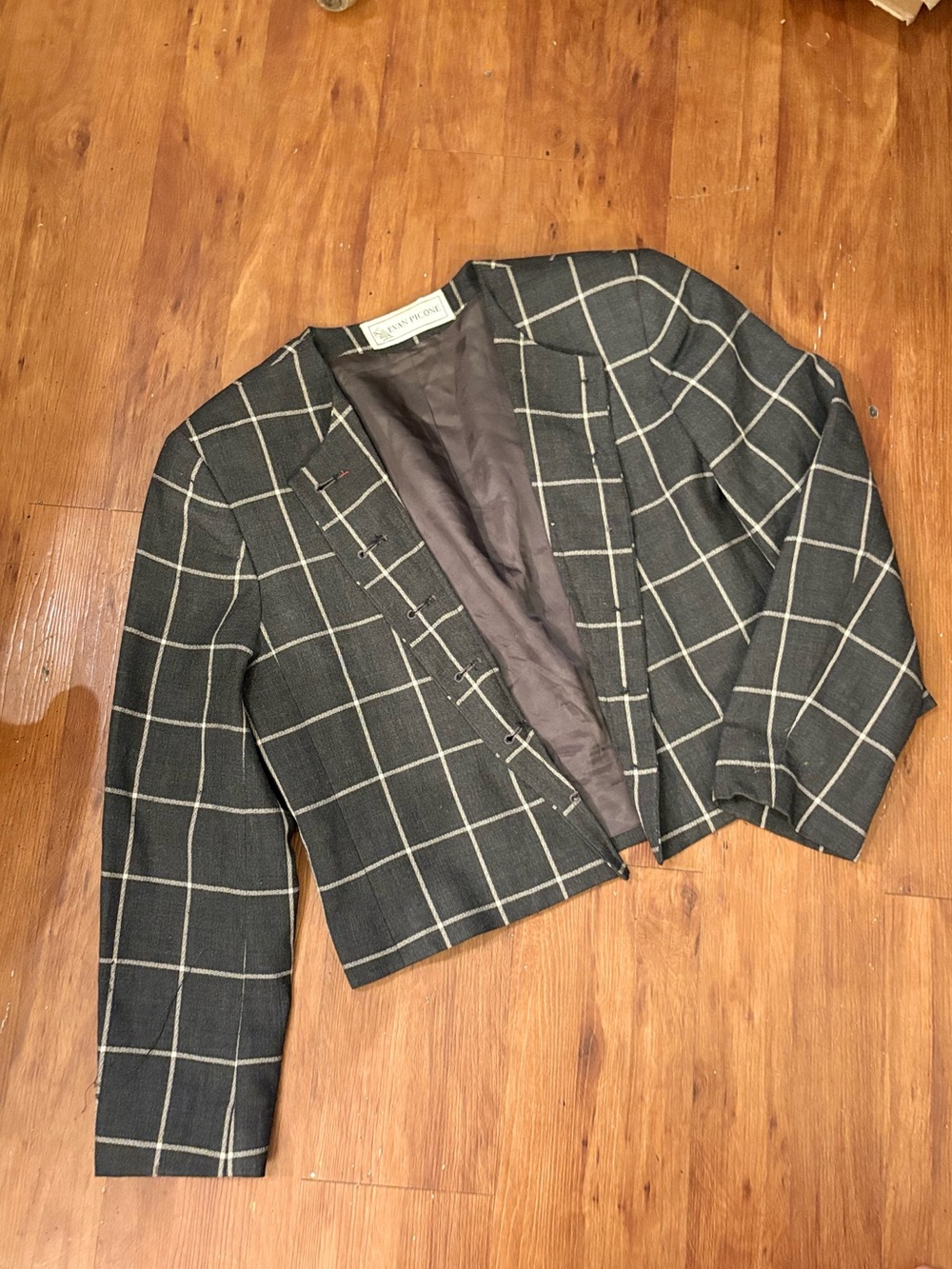 Grey  Blazer with Cream Windowpane Check